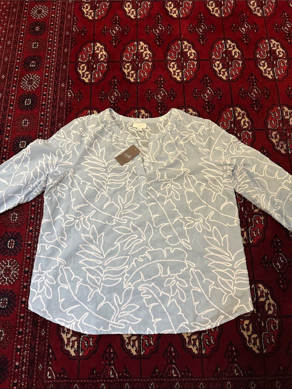 J. Jill Light Blue White Leaf-Print women’s blouse
